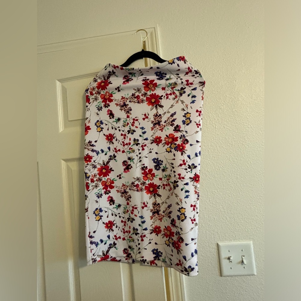 Express White and Red Midi Pencil Skirt